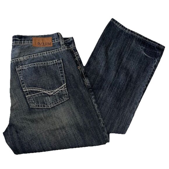 ReCLAIM Loose Straight Denim Jeans Mens 34X (34x36) Blue Jeans Pants Cotton Tall - Picture 1 of 13